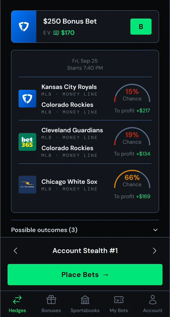 Inside a set, click the grade for the breakdown.