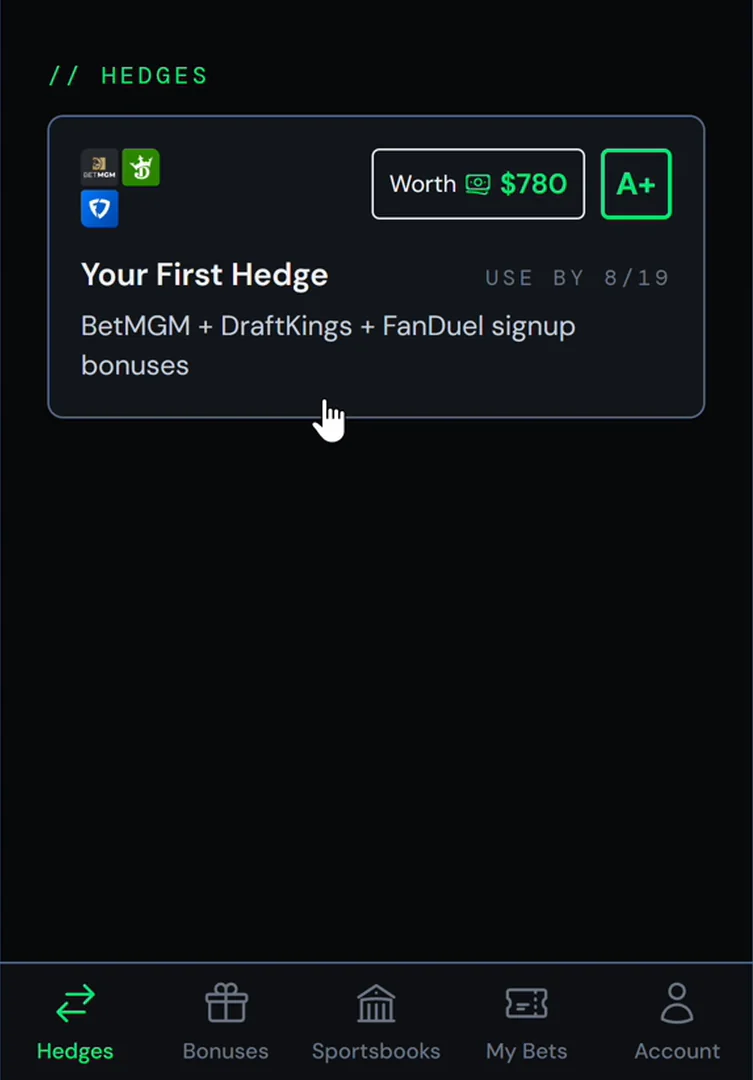 Your First Hedge on Pro: three signup bonuses, an A+ Square Score.
